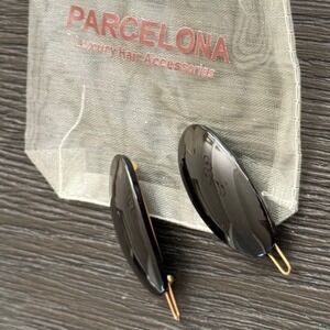 PARCELONA Black Oval Hair Clips Set Gold Tone French Barrette New